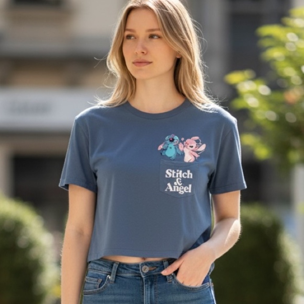 Disney Blue Crop Top‎ with Stitch & Angel
